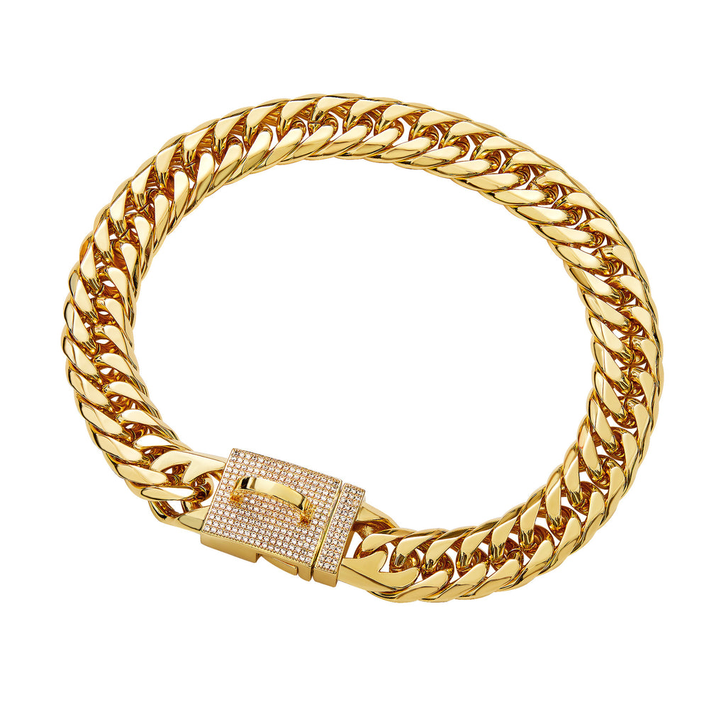Stainless Steel Double Woven Chain Golden Dog Necklace