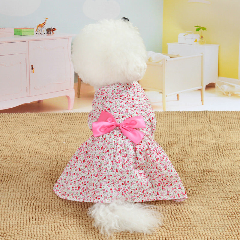 Dress Bowknot Floral Dog Breathable Cute Princess Dress
