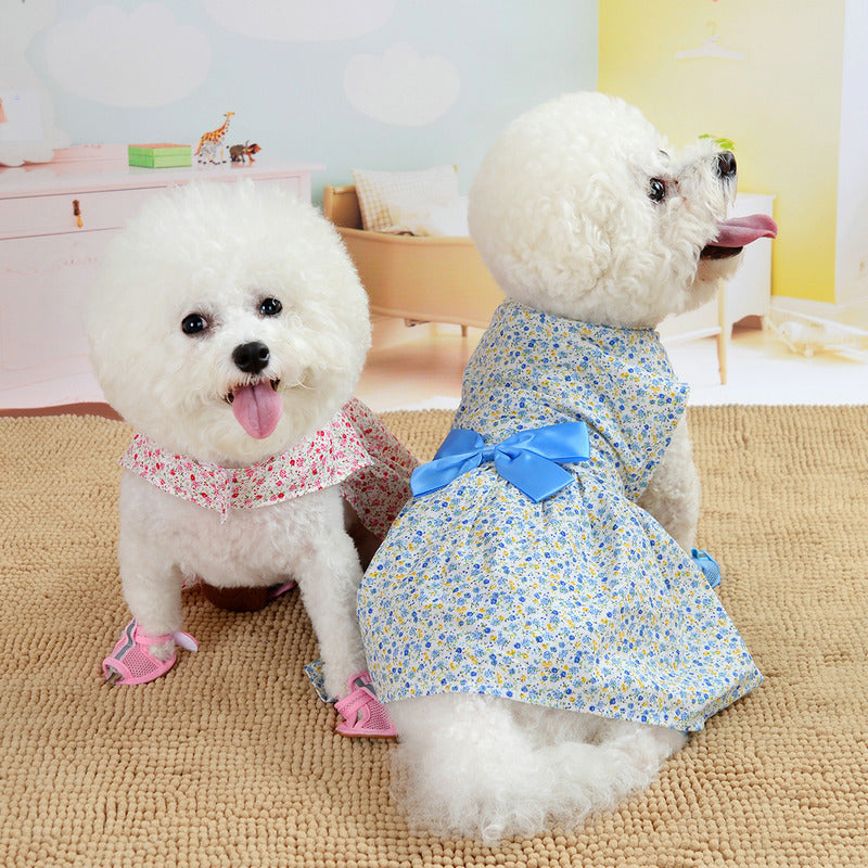 Dress Bowknot Floral Dog Breathable Cute Princess Dress
