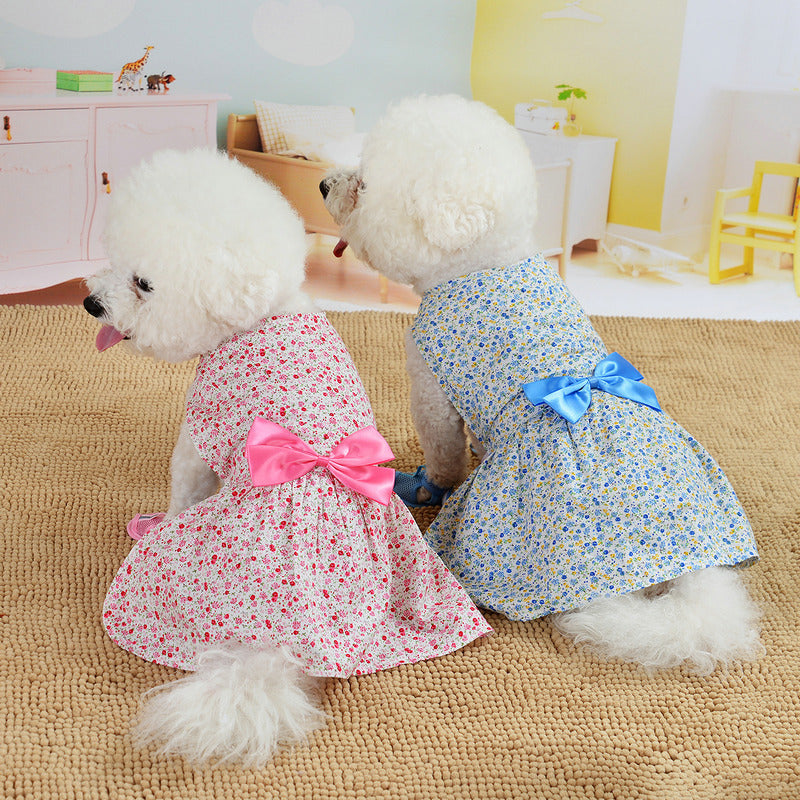 Dress Bowknot Floral Dog Breathable Cute Princess Dress