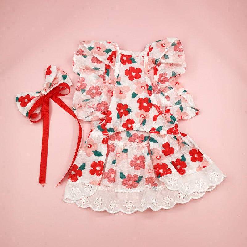 Pet Dog And Cat Print Floral Dress