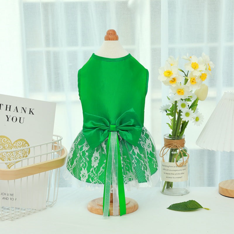 Pet Wedding Dress Bowknot Dog Thin Skirt