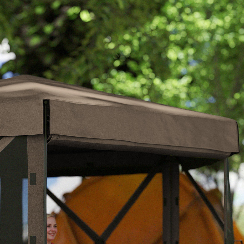 12' x 12' Hexagonal Pop Up Gazebo Canopy Tent with 5 Sidewalls, Outdoor Canopy Shelter with Carry Bag, Brown