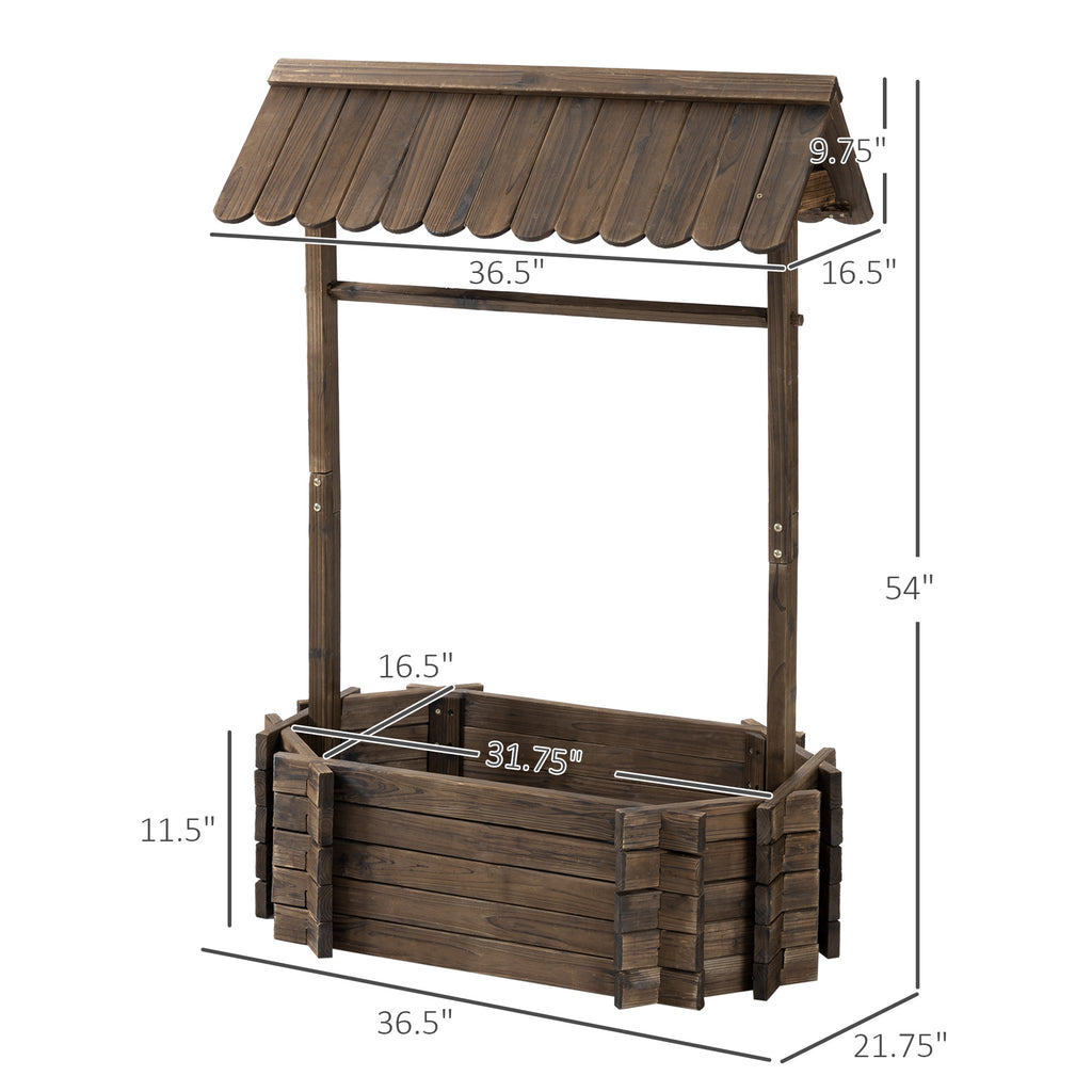 Wishing Well Planter, Wooden Raised Garden Bed, Ornamental Outdoor Flower Planter for Outdoor Garden, Yard, Lawn, and Home Decor