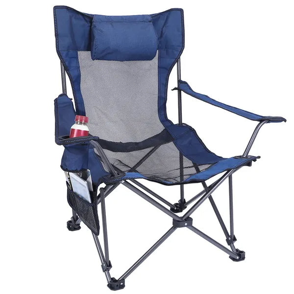 Foldable Camping Chair Collapsible Reclining Chair 330LBS Load Heavy Duty Steel Lawn Chair With Reclining Backrest Angle Cup Holder Pillow Side Pocket Carry Bag