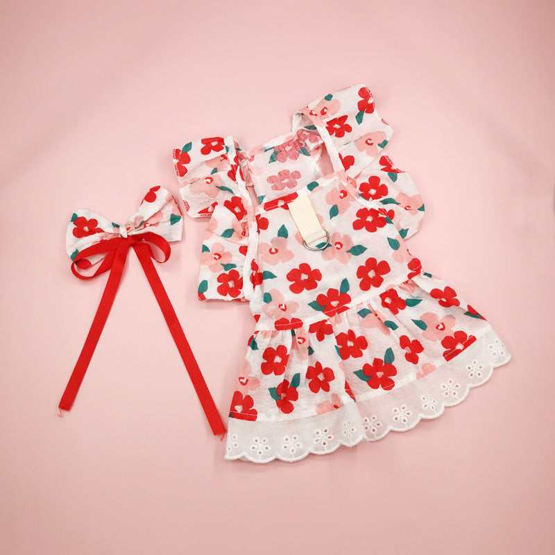 Pet Dog And Cat Print Floral Dress