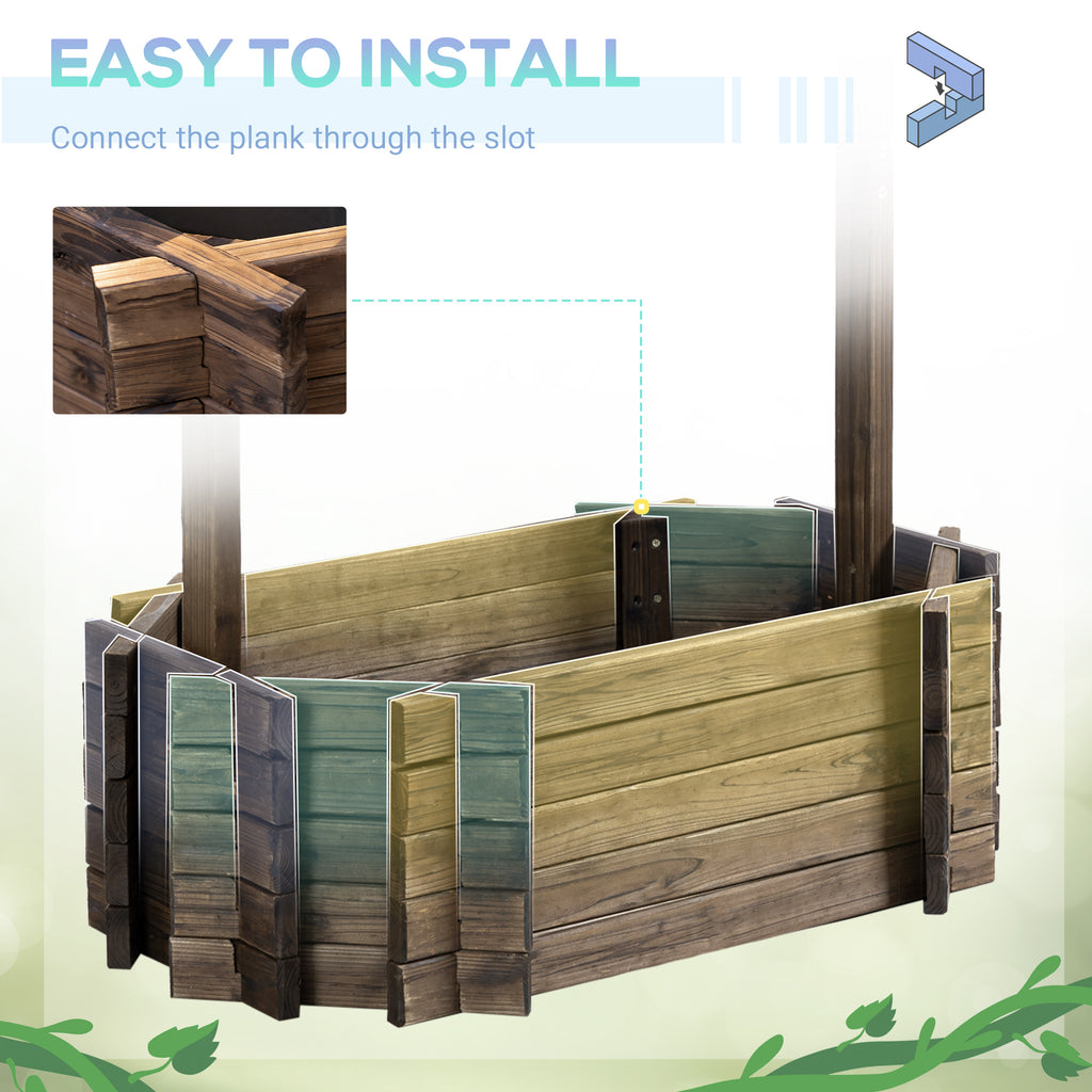 Wishing Well Planter, Wooden Raised Garden Bed, Ornamental Outdoor Flower Planter for Outdoor Garden, Yard, Lawn, and Home Decor