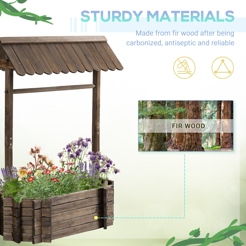 Wishing Well Planter, Wooden Raised Garden Bed, Ornamental Outdoor Flower Planter for Outdoor Garden, Yard, Lawn, and Home Decor