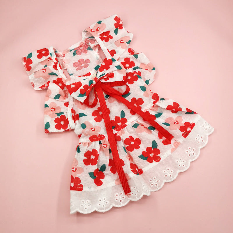Pet Dog And Cat Print Floral Dress