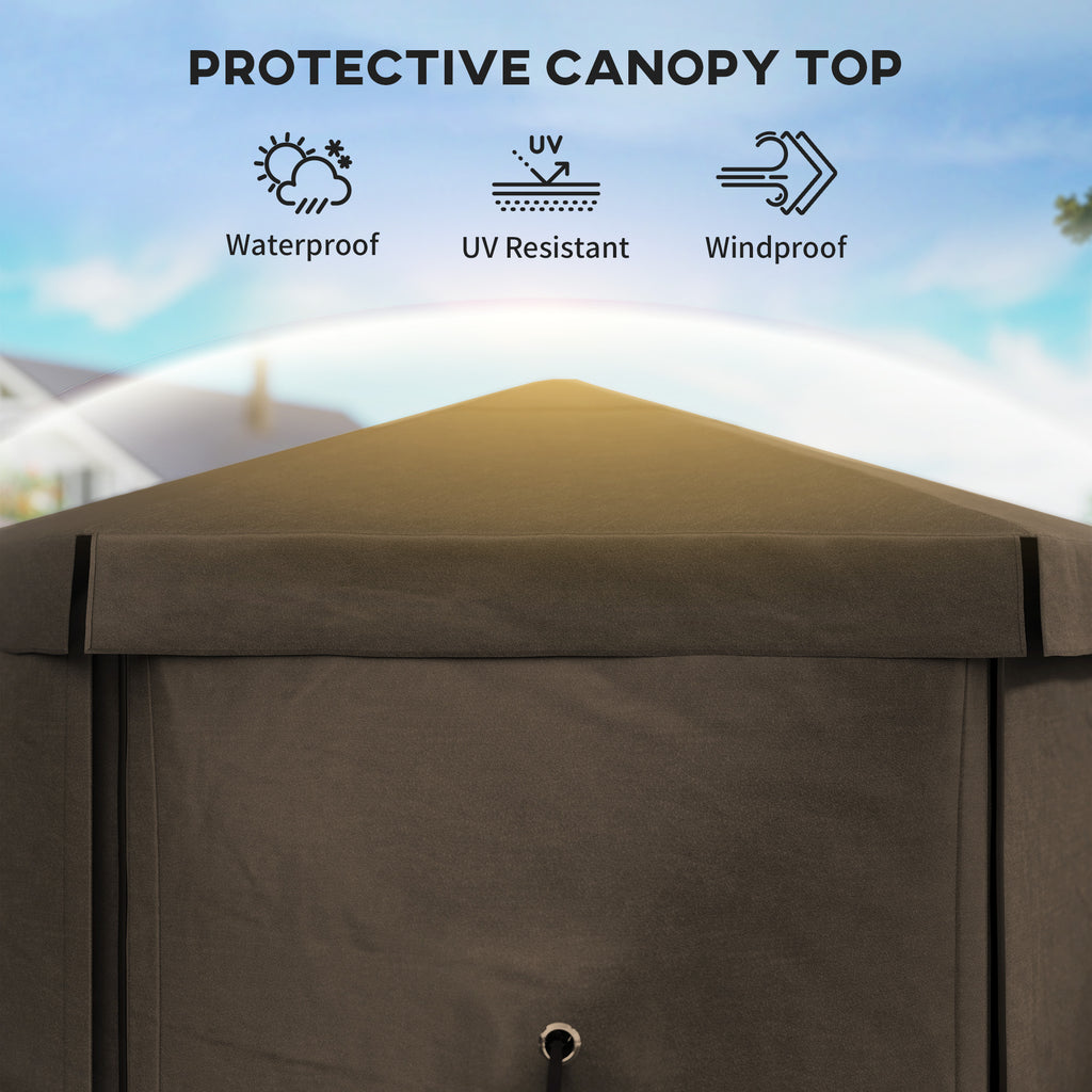 12' x 12' Hexagonal Pop Up Gazebo Canopy Tent with 5 Sidewalls, Outdoor Canopy Shelter with Carry Bag, Brown
