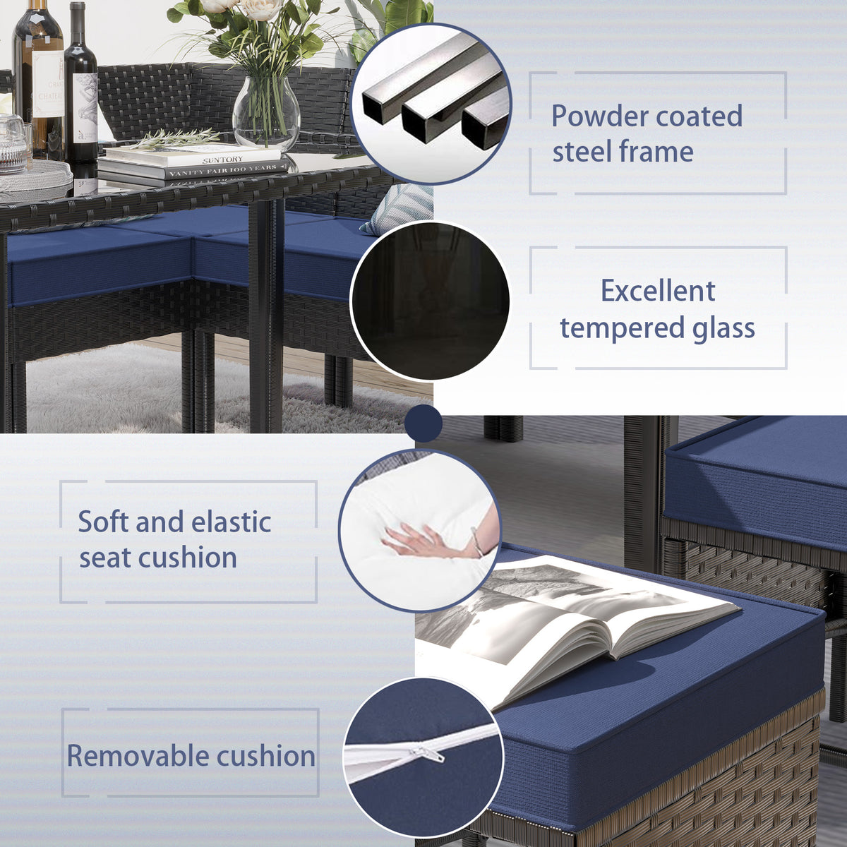 Small Space Patio Furniture 7-piece Outdoor Furniture Set, Backyard Fu ...